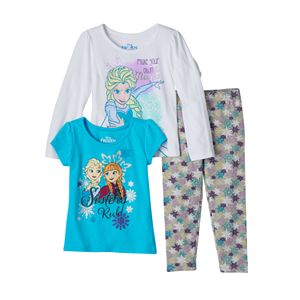 Disney's Frozen Anna & Elsa Baby Girl Long Sleeve Tee, Short Sleeve Tee & Leggings Set