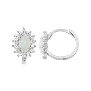 Junior Jewels Kids' Sterling Silver Lab-Created Opal Flower Hoop Earrings