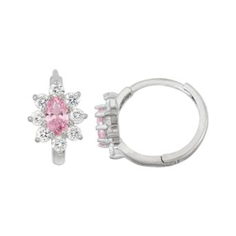 Junior Jewels Kids' Sterling Silver Cubic Zirconia Flower Hoop Earrings