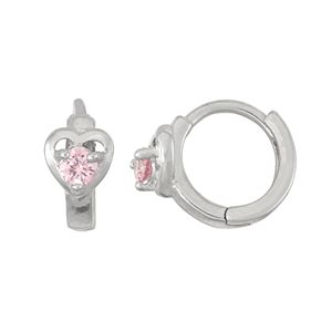Junior Jewels Kids' Sterling Silver Cubic Zirconia Heart Hoop Earrings