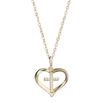 Gold heart cross necklace outlet