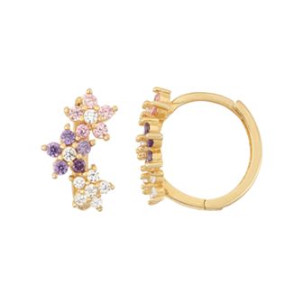 Junior Jewels Kids' 14k Gold Over Silver Cubic Zirconia Flower Hoop Earrings