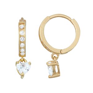 Junior Jewels Kids' 14k Gold Over Silver Cubic Zirconia Heart Hoop Drop Earrings