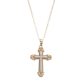 Two Tone 10k Gold Filigree Cross Pendant