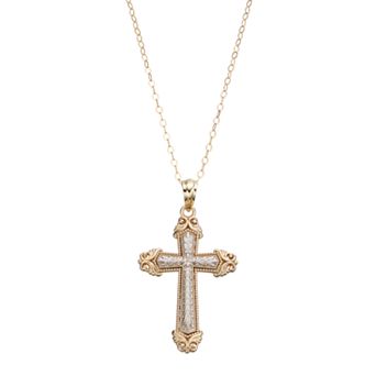 Two Tone 10k Gold Filigree Cross Pendant