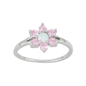 Junior Jewels Kids' Sterling Silver Lab-Created Opal & Cubic Zirconia Flower Ring