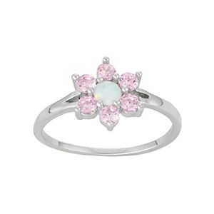 Junior Jewels Kids' Sterling Silver Lab-Created Opal & Cubic Zirconia Flower Ring