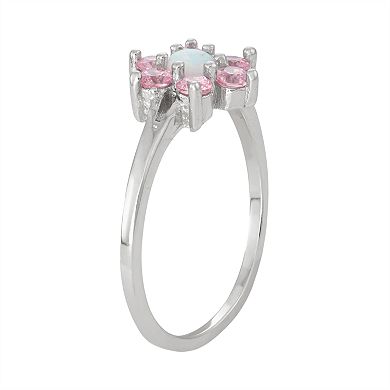 Junior Jewels Kids' Sterling Silver Lab-Created Opal & Cubic Zirconia Flower Ring