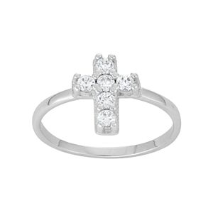 Junior Jewels Kids' Sterling Silver Cubic Zirconia Cross Ring