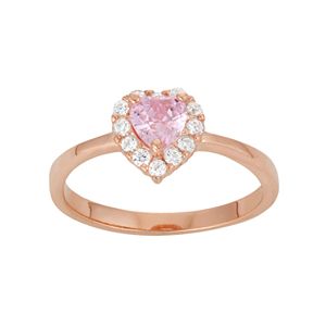Junior Jewels Kids' 14k Rose Gold Over Silver Cubic Zirconia Heart Ring