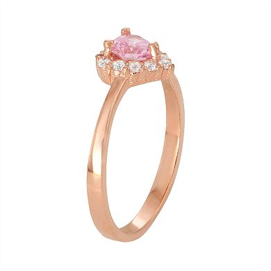 Junior Jewels Kids' 14k Rose Gold Over Silver Cubic Zirconia Heart Ring