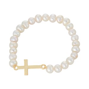 Junior Jewels Kids' Freshwater Cultured Pearl Sideways Cross Stretch Bracelet