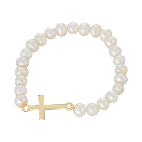 Junior Jewels Kids' Freshwater Cultured Pearl Sideways Cross Stretch
