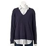 Women's Croft & Barrow® Mock-Layer V-Neck Sweater