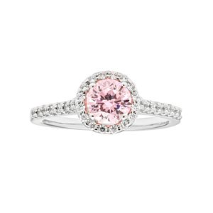 Sterling Silver Pink Cubic Zirconia Round Halo Engagement Ring