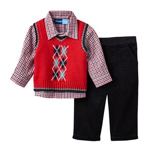 Baby Boy Great Guy Argyle Sweater Vest, Plaid Shirt & Corduroy Pants Set