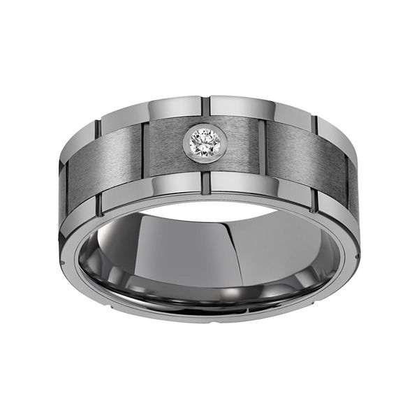1 cwt Diamond Unique Mens Wedding Bands in Silver/Tungsten - A308C