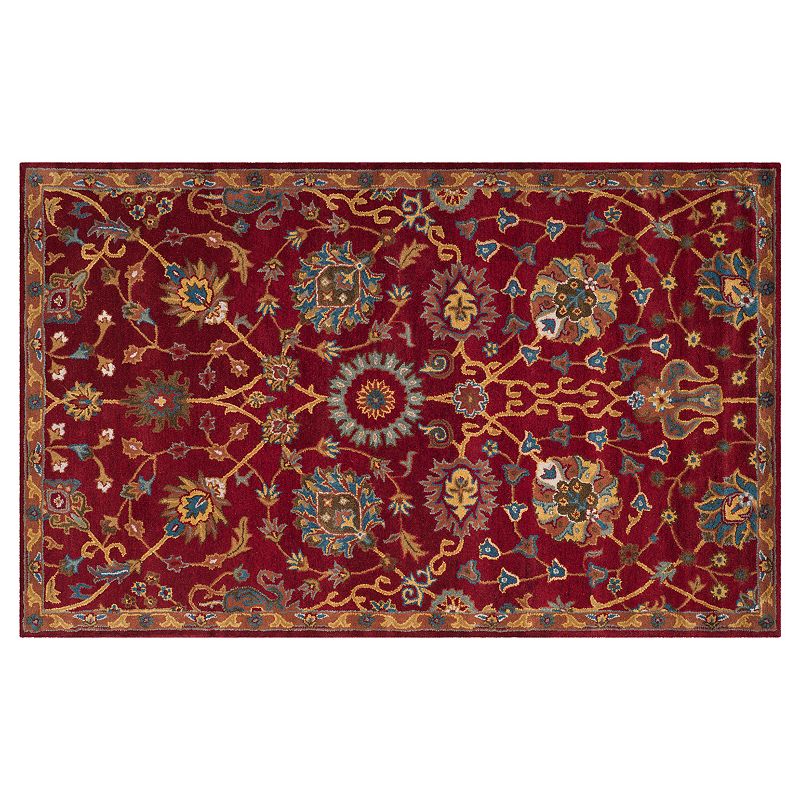 Safavieh Heritage Lisbon Framed Floral Wool Rug, Red, 5X8FT OVAL