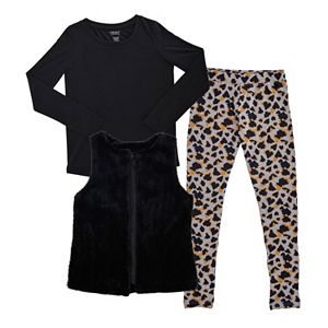Girls 7-16 & Plus Size French Toast Faux-Fur Vest, Tee & Animal Printed Leggings Set