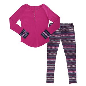 Girls 7-16 & Plus Size French Toast Thermal Henley Tee & Printed Leggings Set