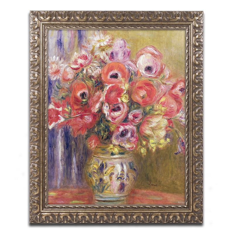 Trademark Fine Art Vase Of Tulips And Anemones Ornate Framed Wall Art, Red