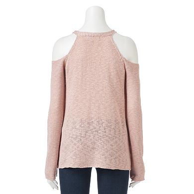 Juniors' Pink Republic Slubbed Cold-Shoulder Sweater