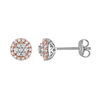 Stella Grace Two Tone Sterling Silver 1/4 Carat T.W. Diamond Halo Stud Earrings