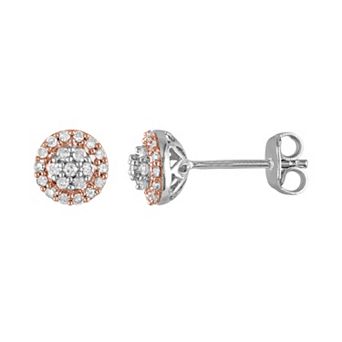 Stella Grace Two Tone Sterling Silver 1/4 Carat T.W. Diamond Halo Stud Earrings