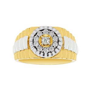 Men's Two Tone 10k Gold Over Silver 1/10 Carat T.W. Diamond Ring