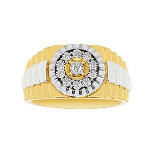 Men's Two Tone 10k Gold Over Silver 1/10 Carat T.W. Diamond Ring