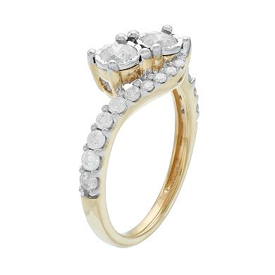 10k Gold 1 Carat T.W. Diamond 2-Stone Bypass Engagement Ring
