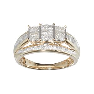 10k Gold 1 Carat T.W. Diamond Cluster Engagement Ring