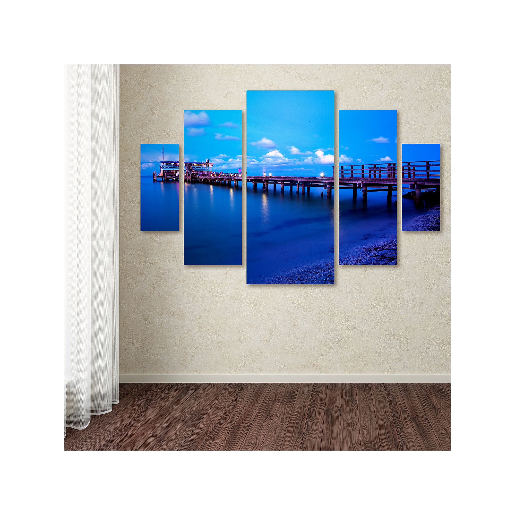 Trademark Fine Art Florida Pier Canvas Wall Art 5-piece Set, Blue