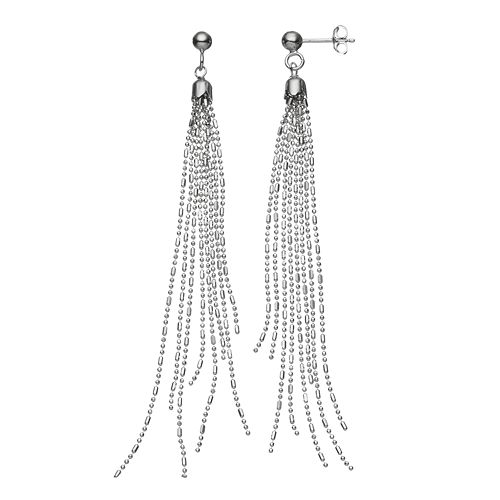 Sterling Silver Beaded Fringe Drop Earrings