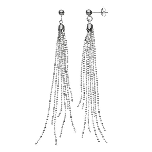 Long sterling silver fringe earrings with river rock drops