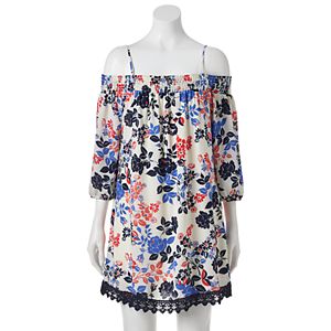 Juniors' Trixxi Floral Off-the-Shoulder Dress