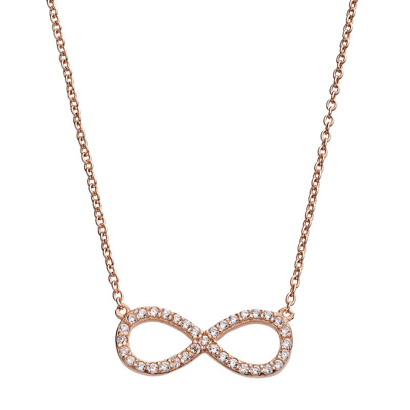 Rose Gold Tone Sterling Silver Cubic Zirconia Infinity Necklace, Womens, 