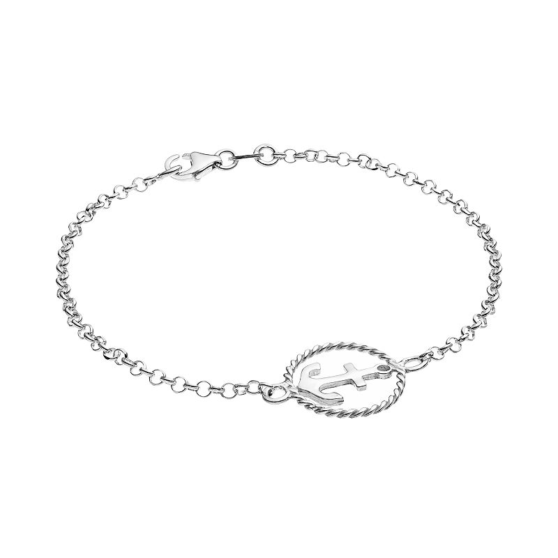 Sterling Silver Anchor Bracelet, Womens, Size: 7.25, Grey