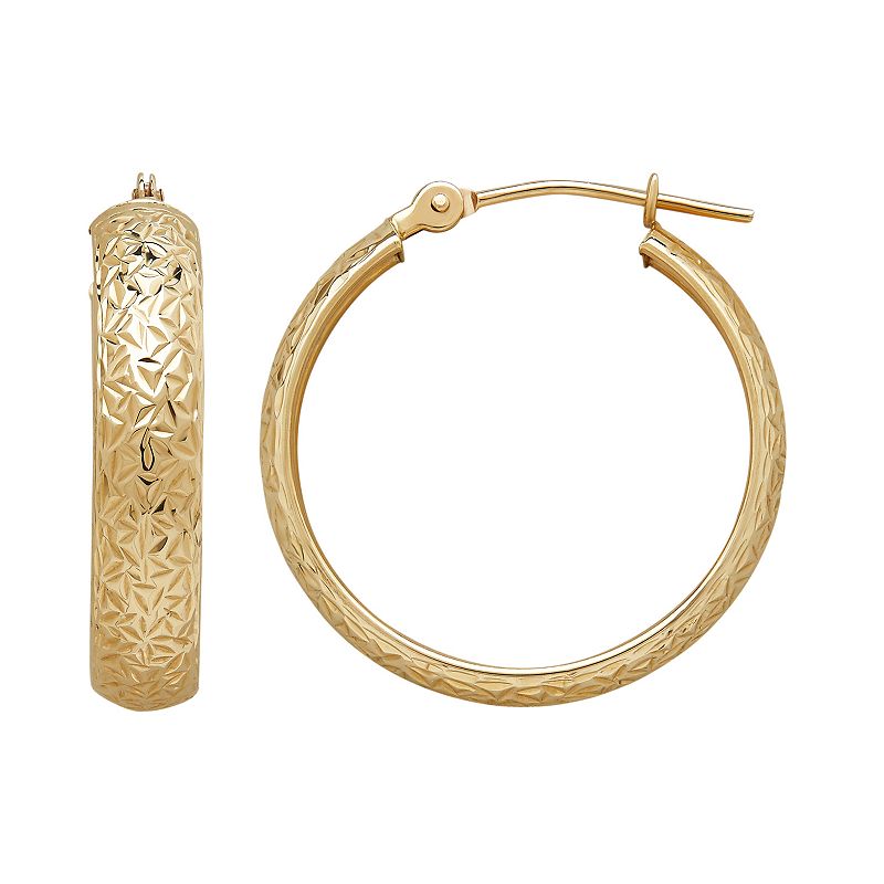 Everlasting Gold 14k Gold Textured Hoop Earrings, Womens