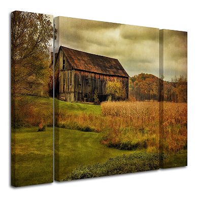 Trademark Fine Art "Old Barn on Rainy Day" Wall Art 3-piece Set