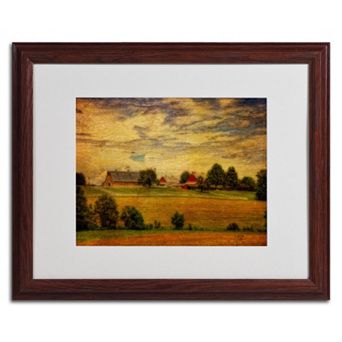 Trademark Fine Art "Summer Farm" Matted Wood Finish Framed Wall Art