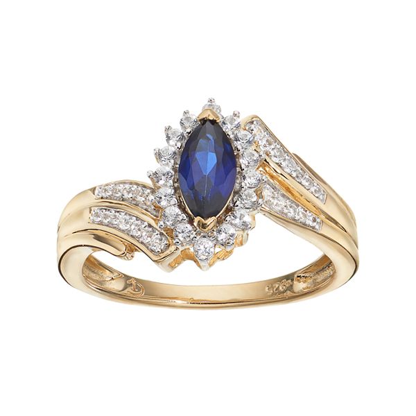 Estate 14KT White Gold Marquise Blue Sapphire + Diamond Flower Ring – LSJ