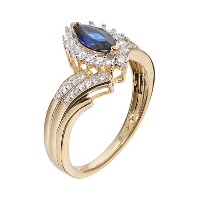 14k Gold Over Silver Lab-Created Blue & White Sapphire Marquise Ring