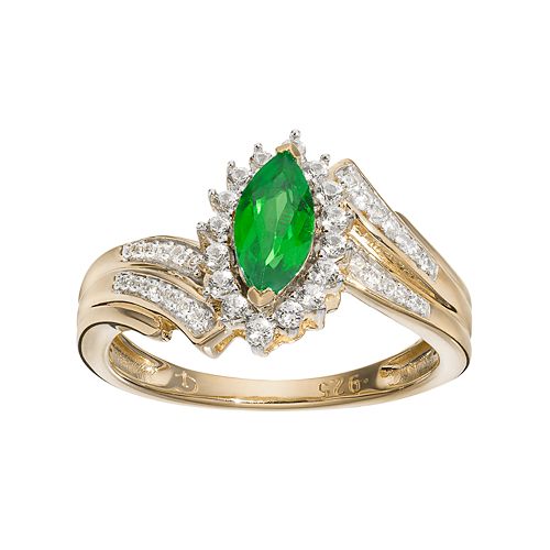 14k Gold Over Silver Simulated Emerald & LabCreated White Sapphire