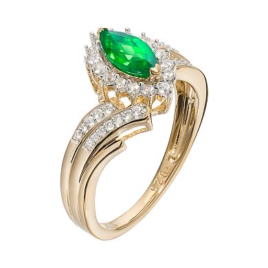 14k Gold Over Silver Simulated Emerald & Lab-Created White Sapphire Marquise Ring