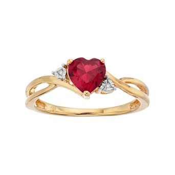 10k Gold Garnet & Diamond Accent Swirl Heart Ring