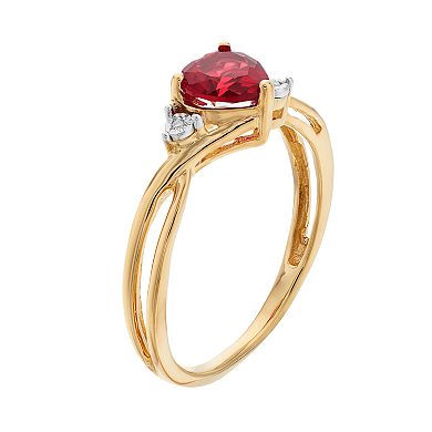 10k Gold Garnet & Diamond Accent Swirl Heart Ring