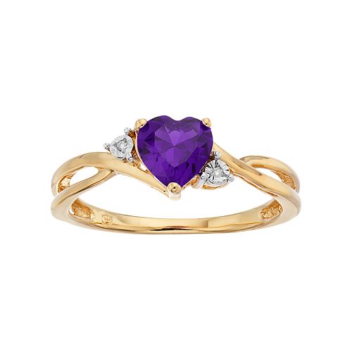 10k Gold Amethyst & Diamond Accent Swirl Heart Ring