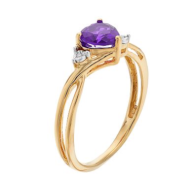 10k Gold Amethyst & Diamond Accent Swirl Heart Ring