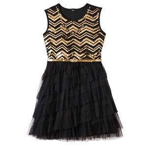 Girls 7-16 Knitworks Sequin Chevron Dress with Floral Rhinestone Necklace